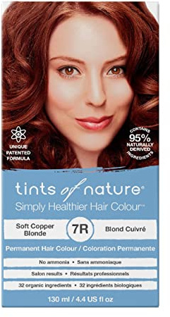 Tints of Nature 7R Soft Copper Blonde Permanent Hair Dye, Vegan 130ml | Creates warm soft copper blonde tones while deeply conditioning every strand, Ammonia-free provides lasting grey coverage