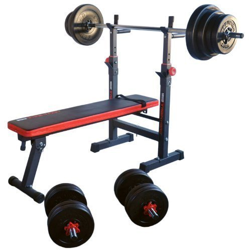 TrainHard Multi Hantelbank Blackcombo klappbar mit Lang- und Kurzhantelstange und 50kg Hantelscheiben