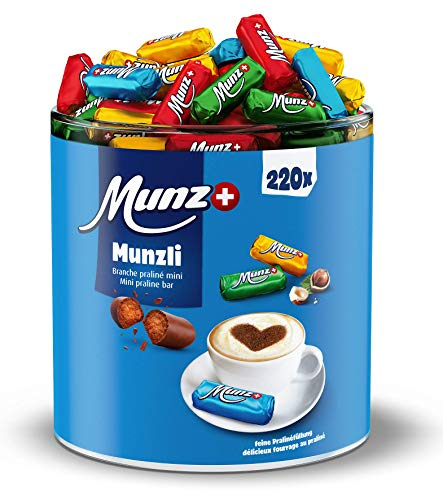 Munzli Mini-Praliné Milch | von Munz | Schweizer Schokolade | 1 kg Großpackung | ca. 220 Stück | Feine Pralinen umhüllt von Milch-Schokolade | Nougat-Füllung mit gerösteten Haselnuss-Splittern