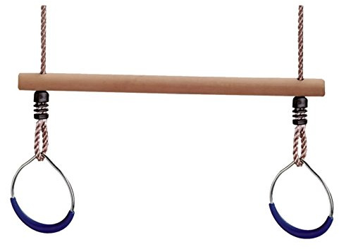 Loggyland Holztrapez mit Turnringen/Ringen I Trapezschaukel mit Metallringen BLAU