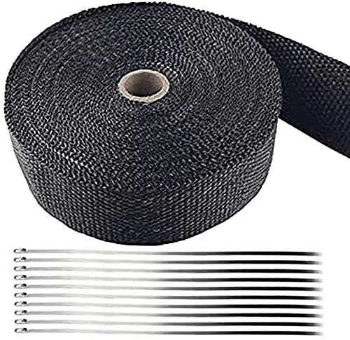 5M Cinta Anticalorica Para Escapes, Foneso cinta de Escape con 10 Bridas Metálicas, Cinta Anticalorica Escape Aislante de Fibra Para Colector de Escape de Motocicleta