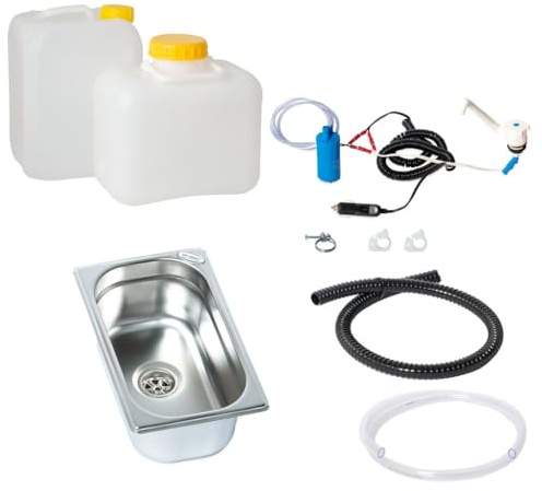 12V Wasseranlage Imbisswagen Verkaufsanhänger Campingküche Bausatz Spüle 265x160x100 mm Novo - Weiß (ad-ideen) (N)