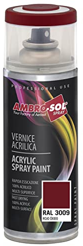 Ambro-Sol V4003009 Smalto Acrilico Multiuso, Vernice Brillante per Interni ed Esterni, Adatto per Qualsiasi Tipo di Materiale, Bomboletta Spray in Banda Stagnata Riciclabile 400 ml, Rosso Ossido