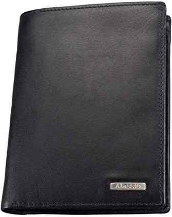 ALASSIO 42300 Kombi Geldbörse im Hochformat, aus echtem Leder, mit Alassio Metallemblem und innen mit Carbonoptik Münzbörse, 13 cm, Schwarz