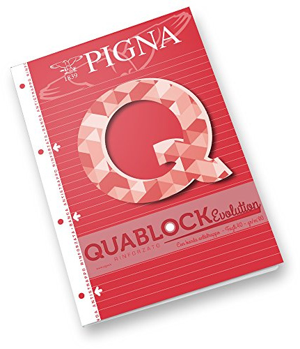 Pigna Quablock Evolutiom A4 Block, 80 g/m² Papier, 4 Löcher mit verstärktem Band, 1R innen, liniert, ideal für Schule und Büro, Ringbuchnachfüllung, 40 Blatt, 5 Stück.