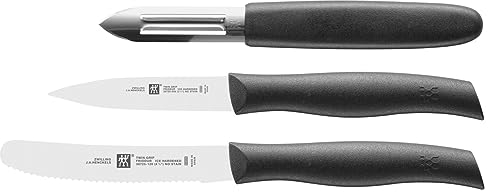 ZWILLING Twin Grip Messerset, 3 teilig, (Sparschäler 6,5 cm, Spickmesser 9 cm, Universalmesser 12 cm) Kunststoffgriff, Schwarz
