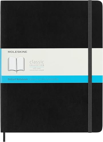 Moleskine Classic Notebook, Taccuino con Pagine Puntinate, Copertina Morbida e Chiusura ad Elastico, Formato XL 19 x 25 cm, Colore Nero, 192 Pagine
