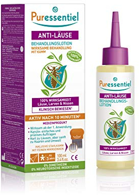 Puressentiel Head Lice Treatment Lotion & Head Lice Comb - Kills 100% Head Lice in Just 10 minutes - 100% Natural Formula - Easy To Apply Lotion 100ml - For kids & Adults - Cruelty Free