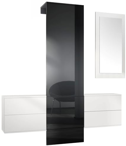 Vladon Armario de Pared Carlton Set 3, Cuerpo en Blanco Mate/Panel en Negro de Alto Brillo
