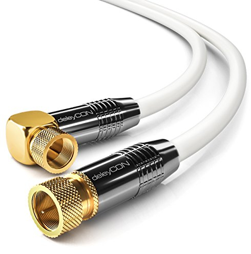 deleyCON 15m SAT Antennenkabel Satellitenkabel Koaxialkabel - HDTV Full HD 4K - F-Stecker 90° Gewinkelt zu F-Stecker Gerade - Weiß