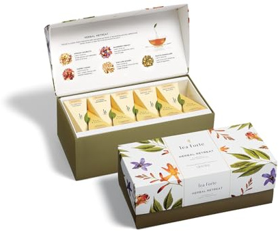 Tea Forte Premium Presentation Box Gift Set Sampler, 20 Count, Assorted Blends Individually Wrapped Handcrafted Pyramid Infuser Bags, Gifts for Mom, Herbal Retreat Tea
