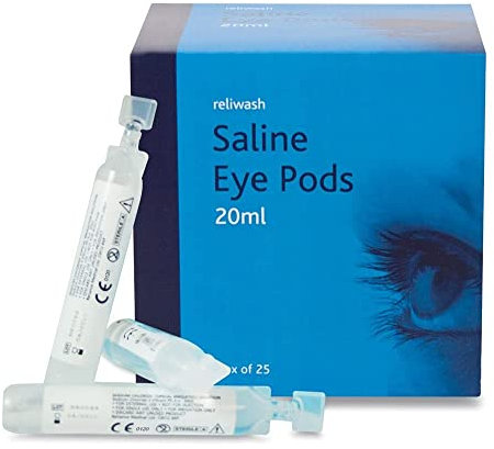 Reliance Medical Reliwash Sterile Saline Eye Wash Solution Pods - 1 x 25 x 20ml First Aid Eyewash Drops - Contains Sodium Chloride
