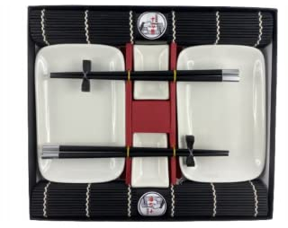 10 teilig Sushi Ess-Service weiß/schwarz 2 Personen Japan Style Geschirr-Set