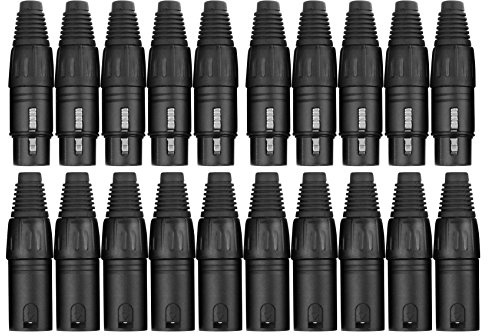 Pronomic Steckerset XLR-Female/Male 2x10Stk. schw. schwarz, Verriegelbar | Ausführung: 3-polig, Spezielles Gehäuse-Design für optimale Griffigkeit, Stabiles Druckguss-Gehäuse, 4x 5 Stück
