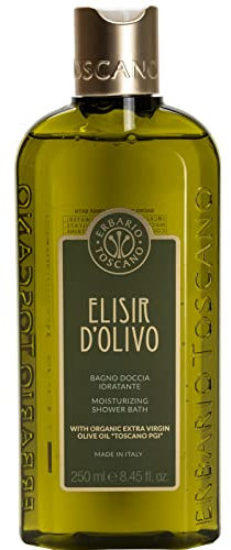 ERBARIO TOSCANO - Bagno Doccia Idratante Elisir d'Olivo con Olio Extra Vergine di Oliva Bio Toscano IGP, Detergente Delicato Nutriente e Protettivo 250ml