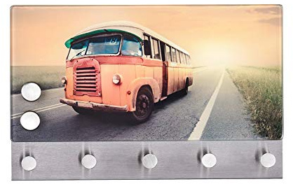 WENKO Magnetische Garderobe Bus - 5 Haken, Gehärtetes Glas, 30 x 19 cm, Mehrfarbig