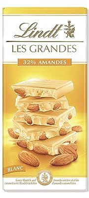 Lindt Schokolade Les Grandes Mandel | 150 g Tafel | Ganze Mandeln und karamellisierte Mandel-Stückchen in feiner weißer Schokolade | Schokoladentafel | Schokoladengeschenk