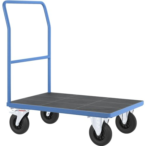 eurokraft | Plattformwagen | Rohrschiebebügel | Vollgummireifen | LxB 1050 x 700 mm | lichtblau
