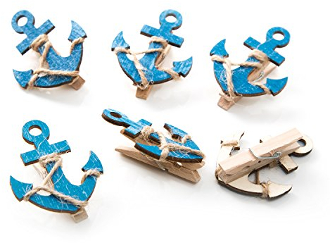 Anker Deko-Klammern, 6 Stück: Maritime Holzklammern, Tischdeko, Kleine Dekoration Maritim, Maritimdeko Geschenke, Sommer, Strand & Meer, Für Taufe & Kommunion, Holzdeko Schiffsanker, 5,5 x 4,5 cm