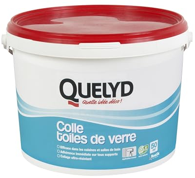 Quelyd Colle Toiles de Verre – Colle Fibres de Verre Prête à l'Emploi – Tous Supports Muraux – Toutes Pièces dont Cuisines et Salles de Bain – Sans Solvant – Pot de 10 kg (50m²)