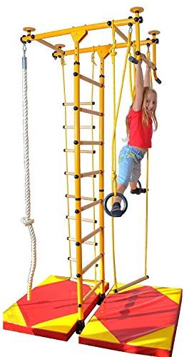 NiroSport Sprossenwand Kinderzimmer M1 Gelb, Raumhöhe 240-290 cm aufbau ohne Bohren Kletterwand Turnwand Klettergerüst