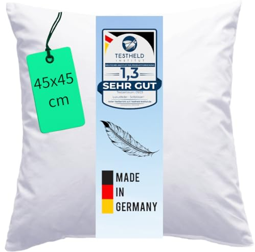 Luxusfeder Sofakissen 45x45 cm Daunen Füllung 450g - Bezug 100% Baumwolle - Daunenkissen - Kissenfüllung - Kisseninlett - Innenkissen - Öko-Tex