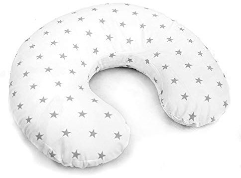 Babymam Breast Feeding Pillow Nursing Maternity Pregnancy Baby Cushion and Removable Cotton Cover (Small grey stars on white background)