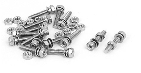 Sourcingmap M4 x 20mm 304 Stainless Steel Phillips Hex Head Bolts Nuts w Washers 15 Sets