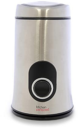 KitchenPerfected 150W 50g Spice & Coffee Grinder / One Touch Operation / Quiet Motor / Stainless Steel Blades / Transparent Lid / Safety Cut-Off / Safety Locking Lid - Brushed Steel - E5602SS