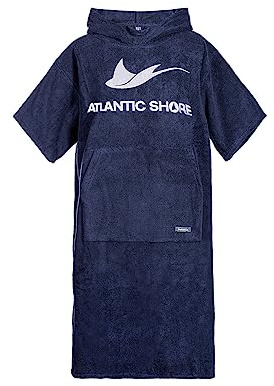 ATLANTIC SHORE | Surf Poncho | Badeponcho mit Kapuze aus 100% Baumwolle | Unisex | Basic für Erwachsene