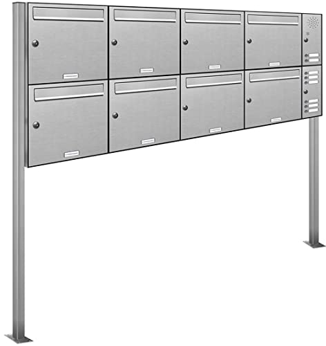 AL Briefkastensysteme 8er Edelstahl Standbriefkasten mit Klingel rostfrei als 8 Fach Briefkastenanlage in Postkasten Briefkasten Design modern