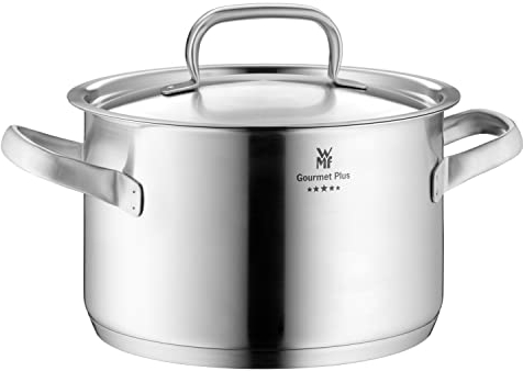 WMF Gourmet Plus Kochtopf groß 24cm, Metalldeckel mit Dampföffnung, Fleischtopf Induktion 5,7l, Cromargan Edelstahl mattiert, Innenskalierung