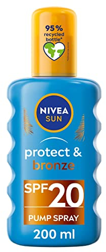 NIVEA SUN Protect & Bronze Sun Spray SPF20 (200ml), Bronzing Tanning Lotion Spray with SPF20, Advanced Suncream Protection, Natural Pro-Melanin Extract