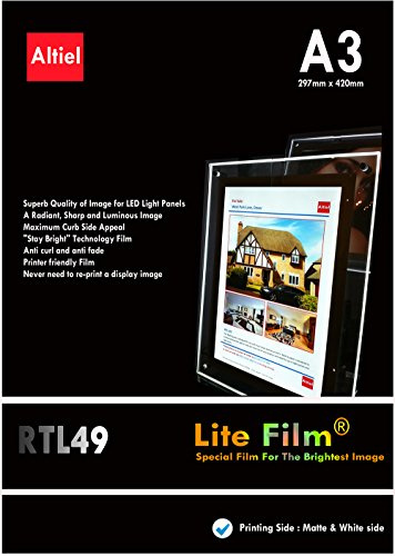 RTL49 – A3 Backlit-Film (10 Blatt) für Tintenstrahl- & Laserdrucker sowie Laserkopierer – Hinterleuchtbare Folie für LED-Pocket-Displays, LED-Leuchtkästen & Schaufensterdisplays