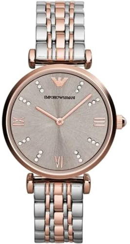 Emporio Armani Montre pour femme, mouvement à deux aiguilles, boîtier en acier inoxydable or rose de 31 mm avec bracelet en acier inoxydable, AR1840