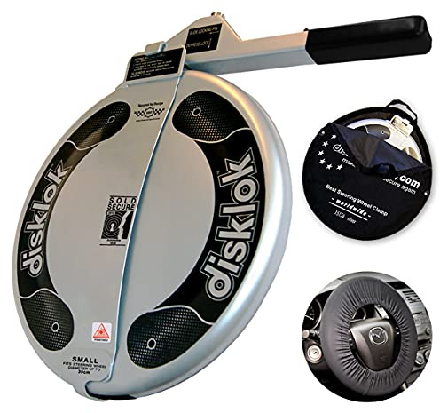 Disklok S 390 Silber Bundle mit Lenkrad-Schutzbezug und Aufbewahrungstasche - Lenkradkralle und Airbagschutz für Lenkräder mit 35-38,5 cm ø (für Linkslenker EU ohne UK)