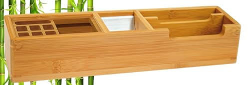 WEDO 611007 Butler Bambus, 2 Fächer, 2 Stifteinsätze, 1 Alu Einsatz für Büroklammern, 31,8 x 6,8 x 6 cm, im Geschenkkarton, braun, Butler lang