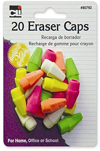 Charles Leonard Pencil Eraser Caps, Neon, Assorted, 20-Pack (80792)