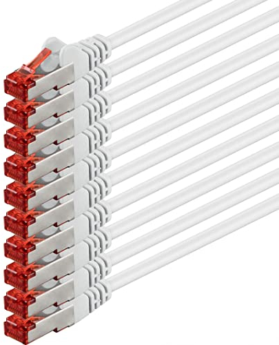 1aTTack.de - 10x 3 meter CAT6 patch cable S/FTP PIMF shielding CAT.6 RJ45 network cable Ethernet cable DSL LAN router switch modem patch panel - white - 10 pieces