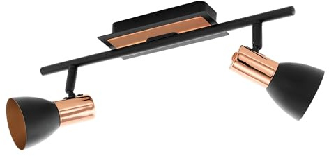 EGLO LED Deckenleuchte Barnham, 2 flammige Deckenlampe | Deckenstrahler aus Metall, Wohnzimmerlampe in Schwarz und Kupfer, Flurlampe, Spots inkl. GU10 Leuchtmittel, warmweiß