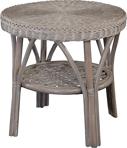 Korb-Outlet Rattan-Tisch/Beistelltisch Rund/Couchtisch Rattantisch Ablage (Royal Grau)