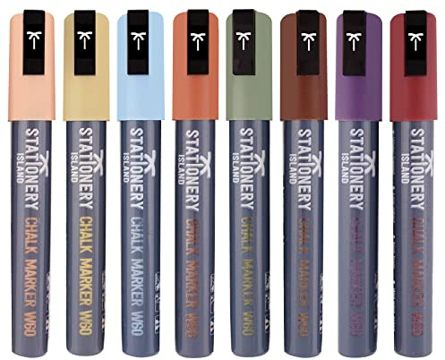 STATIONERY ISLAND Kreidestifte für Tafel Abwaschbar, Erdton Kreidestift für Fenster, 8 Farben Kreidemarker für Glas & Tafeln, Bunt Fensterstifte, Zeichnung, Künstler