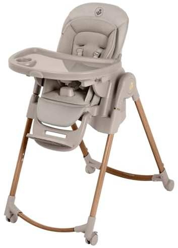 Maxi-Cosi Minla Plus 6-in-1 Evolutionary Highchair, 0 to 14 Years, Max. 60 kg, One Hand Swivel Tray, 4 Wheels, 9 Heights, 5 Reclining Positions, Adjustable Children's High Chair, Elegance Beige