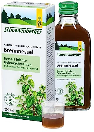 Schoenenberger - Brennnessel naturreiner Heilpflanzensaft - 1x 200 ml Glasflasche - natürliche Linderung für Harnwege und Gelenke - freiverkäufliches Arzneimittel - bio