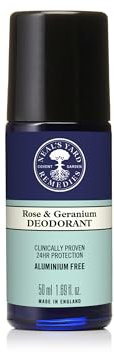 Neal's Yard Remedies Rose & Geranium Deodorant, Natural Roll-On Deodorant, 24-Hour Confidence, Vegan & Cruelty-Free, 50ml