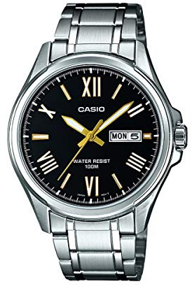 Casio Gents 39.00mm Quartz Watch with Black Analogue dial and Silver Metal Bracelet Strap MTP-1377D-1AVEF