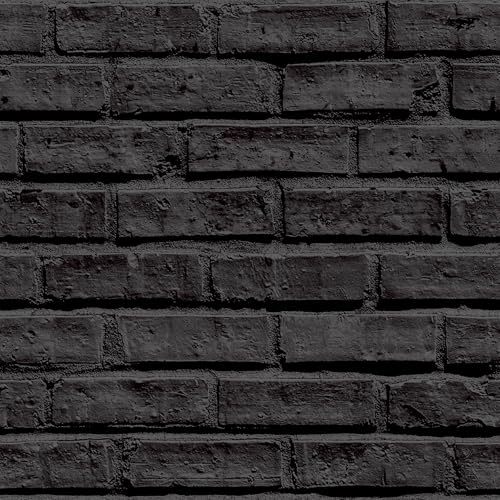 Arthouse Black Brick Wallpaper, Realistic 3D Effect, Photographic Print, for Living Spaces & Feature Walls, Kitchen Bedroom Hallway Dining Room 21.1 inches (W) x 395 inches (L) 623007
