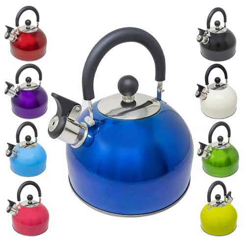 Leichter Wasserkessel mit Pfeiffe aus rostfreiem Edelstahl, Wasserkocher für Camping und Angeln, 2,5 l blaumetallic