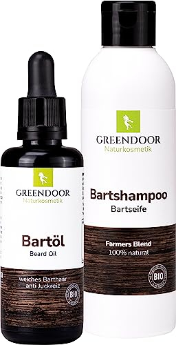 GREENDOOR Bartpflege-Set Basic BIO Bartöl 50ml und Natur Bartseife 200ml, vegan, Bartpflegeöl, Bart-Shampoo, frischer natürlicher Duft, Naturkosmetik, Bart-Pflege Mann, Geschenke Vollbart