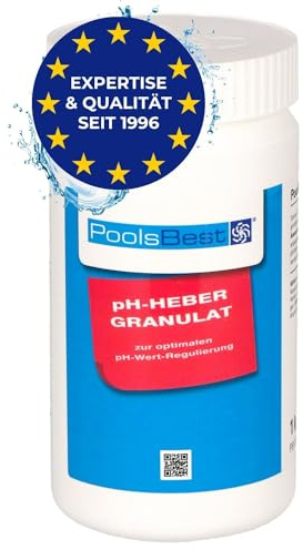 PoolsBest pH Heber Granulat 1kg I hochwertiger pH-Wert Heber Pool I Poolpflege pH Plus zur optimalen pH-Wert Regulierung I pH Heber Pool-Granulat inkl. Messbecher